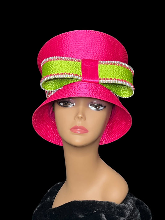 04.13 Hats Pink w/Green Bow