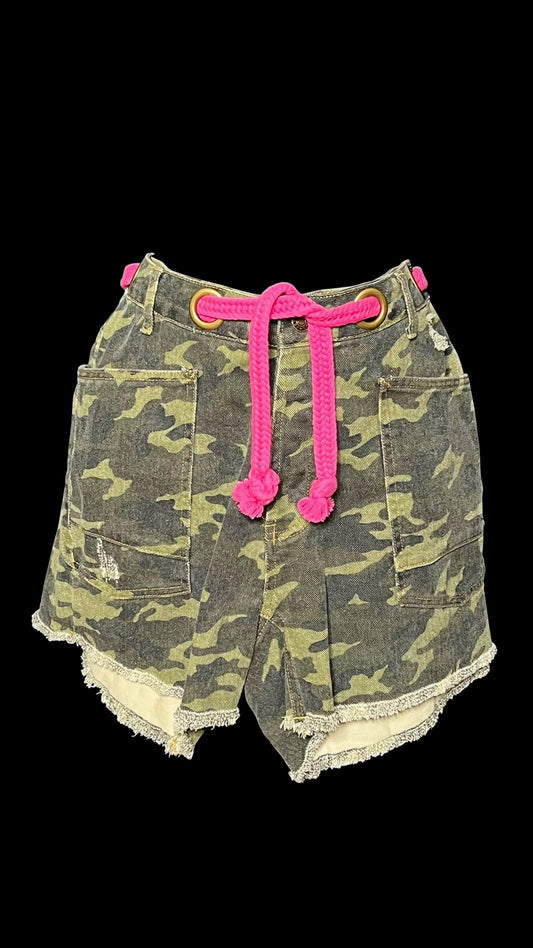 07.27 Shorts BiBi Camo Pnk Braided Waist Belt (M) Fits (8)