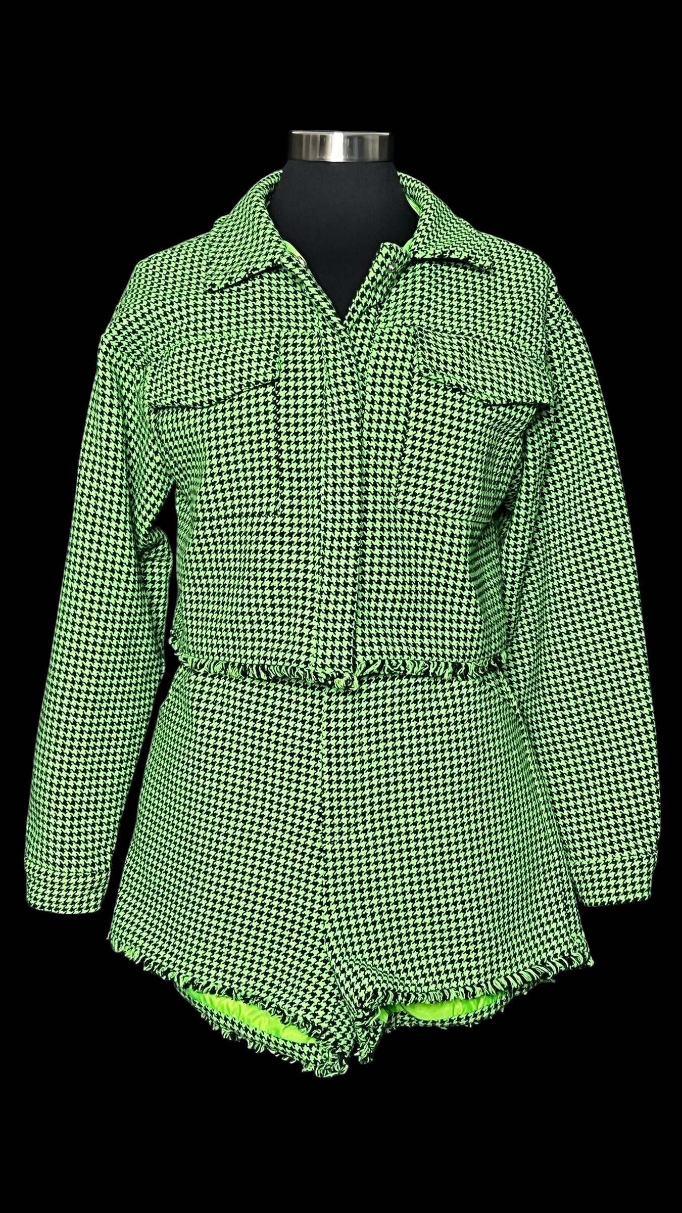 09.06 Sets F. Nova Grn/Blk Houndstooth Jacket & Shorts (L) Fits (M/8)