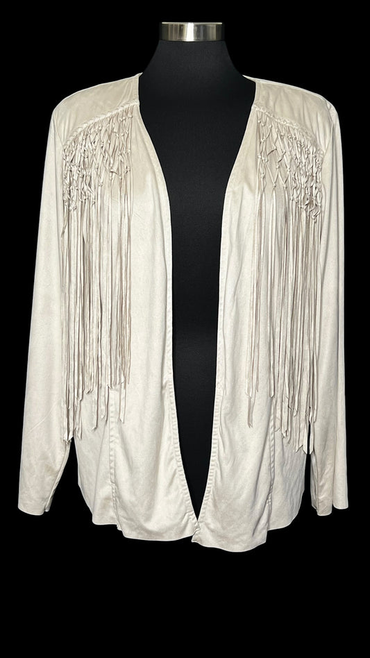 09.06 Jackets NWOT Chicos Cream Faux Suede Fringed (3/XL) Fits (L/XL)
