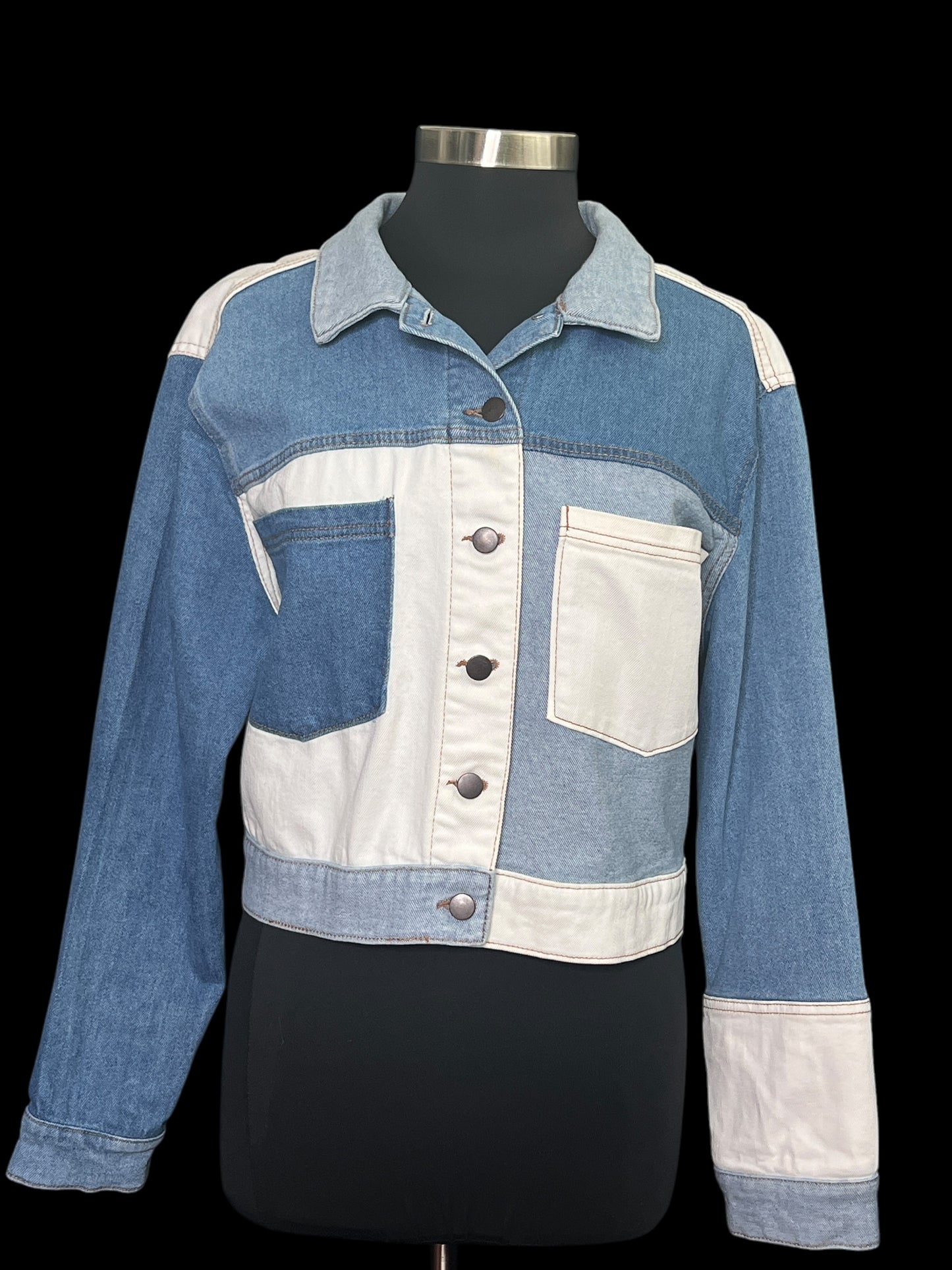 03.11 Jackets W. Fable Blu/Wht Color Block Denim (XXL) Fits (L/XL)