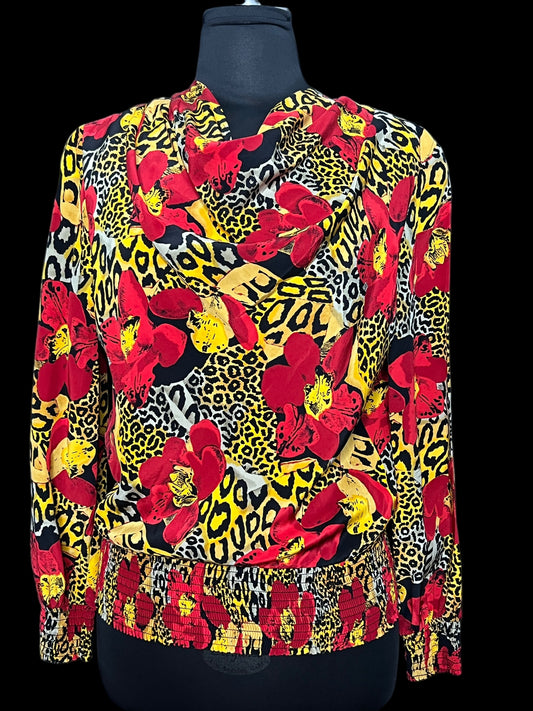 09.08 Blouses Vtg A. Papell Silk Red/Blk/Ylw Cheetah (8) Fits (6)