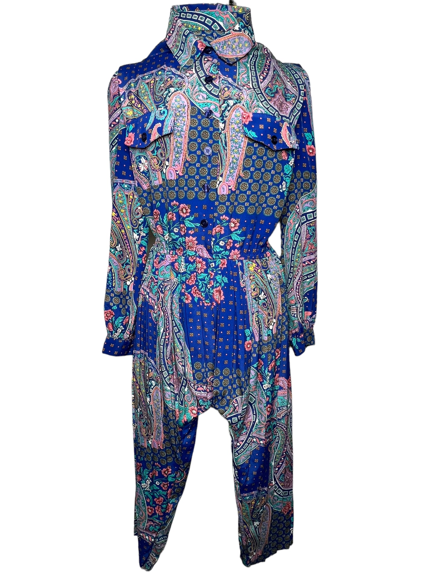 06.10 Jumpsuits Vintage Paisley Floral Harem Pleated (6/Short) 22"B 34" W