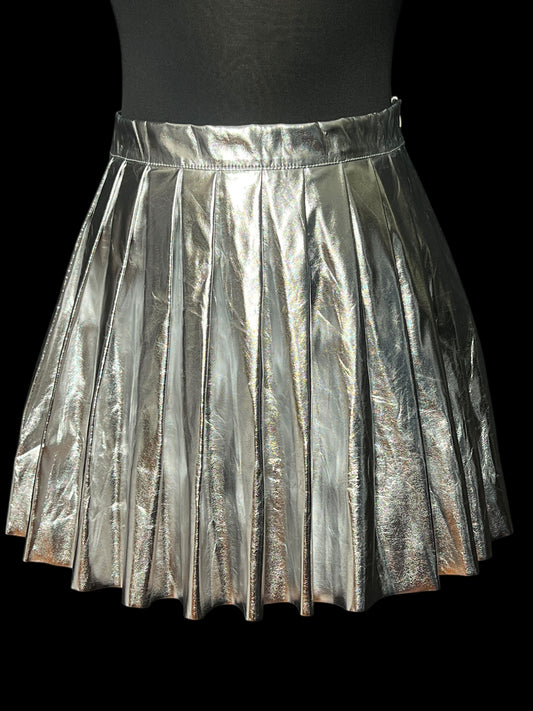 04.07 Skirts NWT Nichole Lynel Silver Faux Leather Skater (L) Fits (S/M)(6/8)