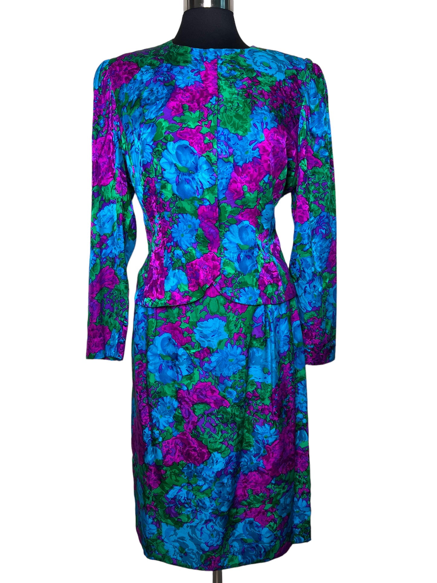 02.26 Sets 2PC SKT Vintage Adrianna Papell Silk Turquoise Fuschia