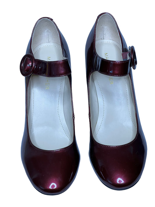 10.04 Shoes MarcFisher Burgundy Patent Mary Jane Chunky Heels (7.5)